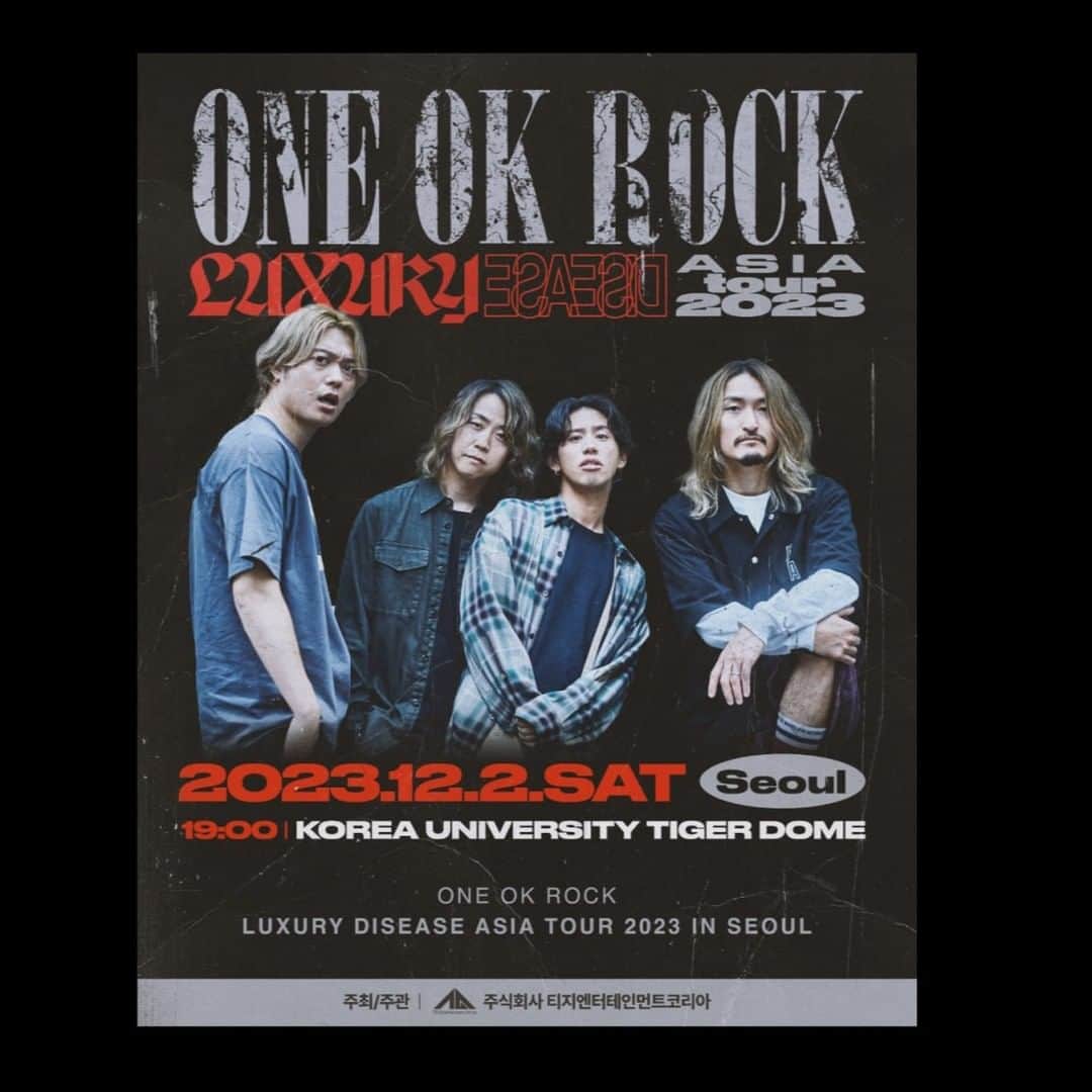 ONE OK ROCKのインスタグラム：「All our fans in South Korea you guys ready?! Seoul has been added to our Luxury Disease Asia Tour on December 2nd at Tiger Dome!  Details : www.oneokrock.com/en/news/  #ONEOKROCK #LuxuryDisease #tour」