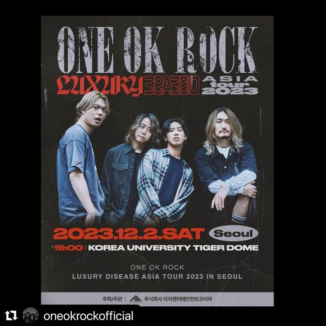 ONE OK ROCK WORLDのインスタグラム：「- #Repost @oneokrockofficial with @use.repost ・・・ All our fans in South Korea you guys ready?! Seoul has been added to our Luxury Disease Asia Tour on December 2nd at Tiger Dome!  Details : www.oneokrock.com/en/news/  #ONEOKROCK #LuxuryDisease #tour -  Luxury Disease Asia Tour2023  12月2日に韓国公演が追加されました！ 詳しくはオフィシャルサイトから！ → www.oneokrock.com/en/news/ - #oneokrockofficial #10969taka #toru_10969 #tomo_10969 #ryota_0809 #fueledbyramen#luxurydisease#luxurydiseaseasiatour2023#Korea」