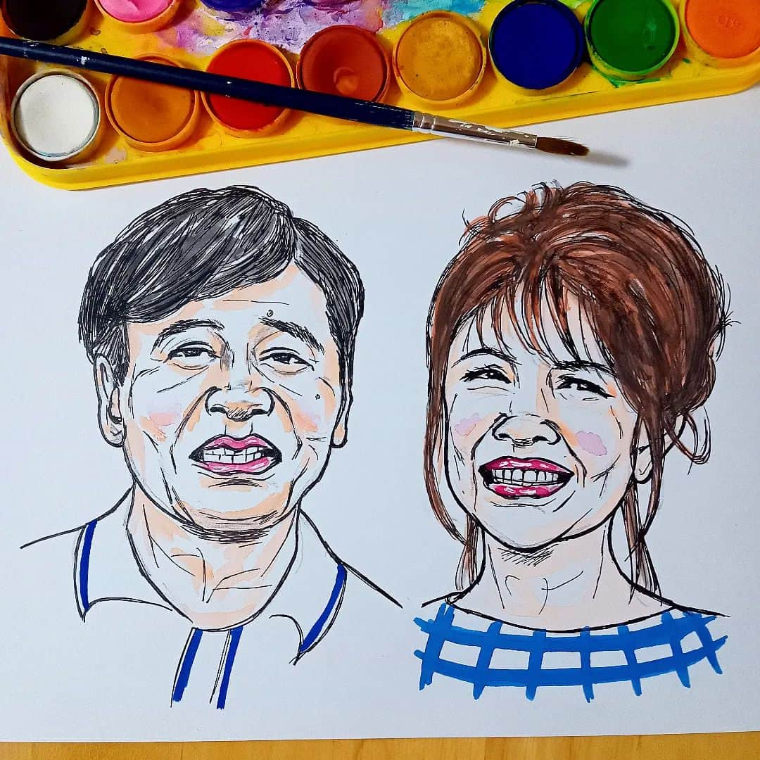 sweet_strawberryさんのインスタグラム写真 - (sweet_strawberryInstagram)「👴『でーぶいでぇー！』 👵『しゃちょお〜ぅん❤もぉっとぅ❤もぉ〜〜っとぉぉ❤』 by【#夢グループ 】 · ✏️画題のチョイスよ〰️途中社長が有吉弘行さんになりそうでヤバかったけど自己満足めちゃうまく描けた✏️ #夢グループ#石田社長 ＆#保科有里 さん #似顔絵イラスト#絵の具#水彩画#水彩イラスト#手描きイラスト#塗り絵#スケッチブック#スケッチ#手書き#描いてみた#絵画教室#アートワーク#ペーパークラフト」9月22日 17時37分 - sweet_strawberry