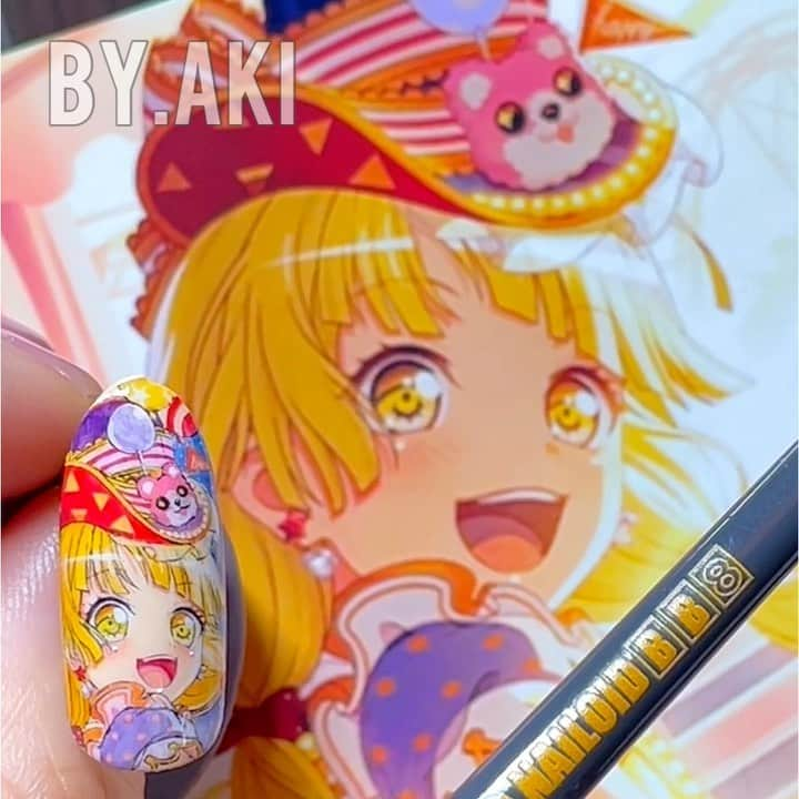 上野明子のインスタグラム：「BanG Dream!バンドリ♬ ハロー、ハッピーワールド！ 弦巻こころ🎩つるまきこころ💗   ココロちゃん多め💜 美少女専門🤭  🎨使用商材👇👇👇👇👇  💅プロショップ　TAT @nailshoptat  💅誰でもショップ　@nailoid.by.aki  💅直接リンク　💻プロフィールURL  ・ ・  #バンドリ  #bangdream  #つるまきこころ  #kokoro  @by.aki #anime#manga#NAIL#ジェルネイル#ネイル#福岡#福岡市#全てジェルネイル#手描きネイル#all.gel#痛ネイル#ネイリスト#キャラネイル#네일#gel甲#美甲#爪甲」