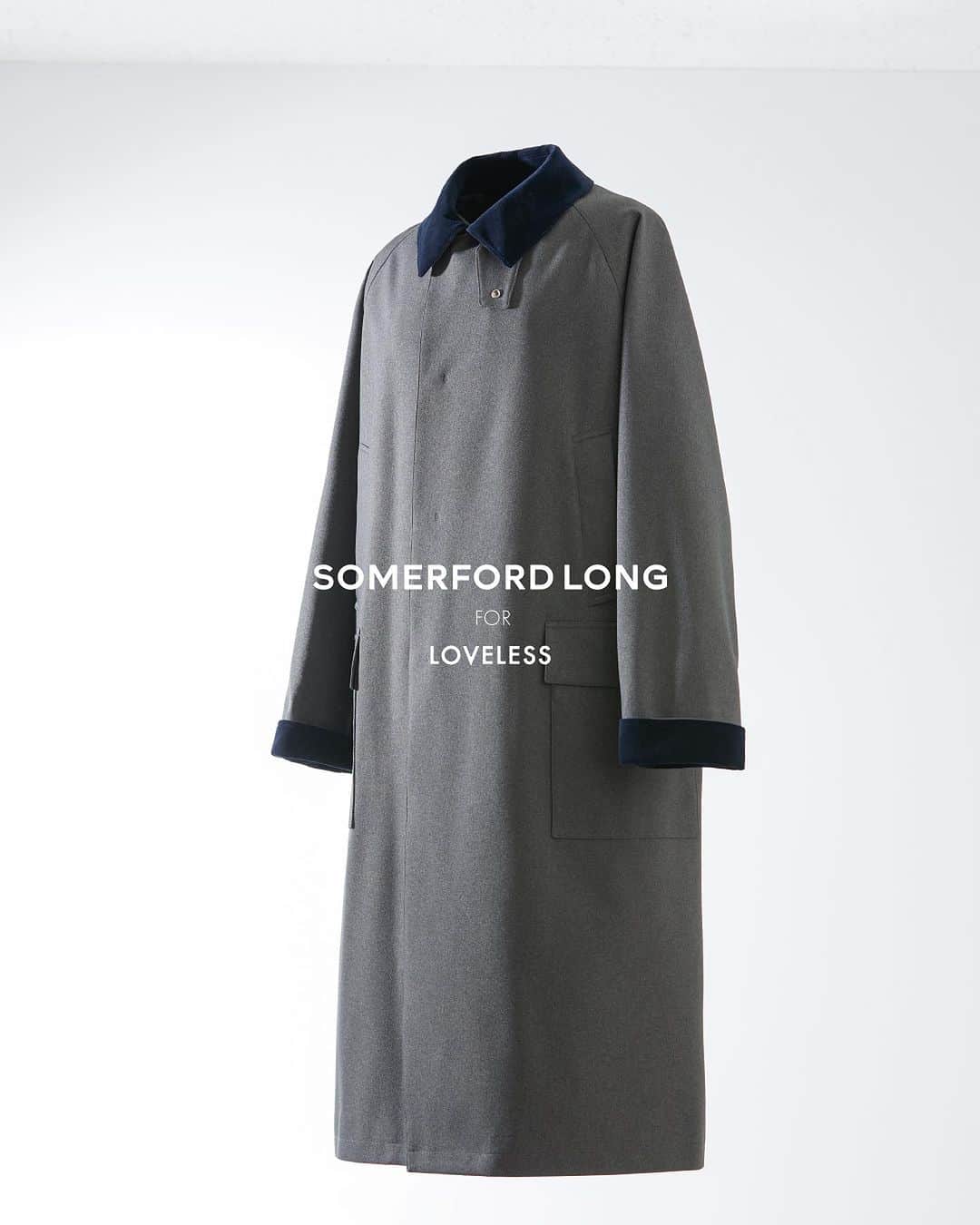 LOVELESS/GUILD PRIME 公式アカウントのインスタグラム：「『SOMERFORD LONG for LOVELESS』   昨年秋冬にデビューし、瞬く間に完売した『SOMERFORD LONG』がLOVELESS別注で登場  DATE 9.23sat. release PLACE LOVELESS ALLSHOP  「ブリティッシュ」「ミリタリー」を再解釈した23AWシーズンのラブレス。 今シーズンのムードに合わせた特別なアイテムを9/23(土)にラブレス青山/ニュウマン横浜/天神にて発売いたします。  ユニセックスライン「MACKINTOSH PHILOSOPHY “GREY LABEL”（マッキントッシュ フィロソフィー　“グレーラベル”）で昨年秋冬にデビューし、瞬く間に完売したモデル『SOMERFORD LONG』にラブレスが別注オーダー。 インラインではコーデュロイ素材が使われている、衿・袖裏をベロアに変更。また裏地はラブレスらしいレオパード柄（黒トーナル）を採用しています。 英国由来のブランドらしく、ラグランスリーブ、オーセンティックなポケットなど、クラシックなデザインがブリティッシュムードを引き立てます。  グレーをベースに背面をネイビーで仕上げた、ラブレスが得意とするバイカラー仕様とオールブラックでモダンでシャープな印象の2色のご用意。  是非各ショップにてこの秋注目の限定アイテムをご覧ください。  SOMERFORD LONG for LOVELESS（R9B52-276） ￥52,800 カラー：グレー、ブラック サイズ：2.5 （ユニセックス）  THX. @mackintoshphilosophy」
