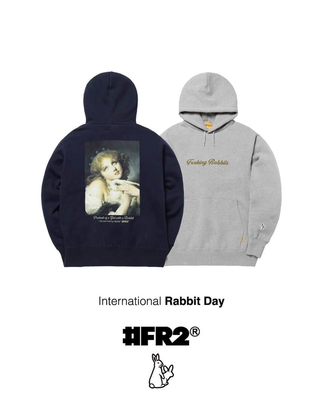 のインスタグラム：「"International Rabbit Day"  We will be selling the following products starting on 2023/9/23(Sat).  2023/9/23(Sat)より下記の商品を発売します。  ▪️Think of a rabbit Hoodie  We ship worldwide.  #FR2#fxxkingrabbits#頭狂色情兎」