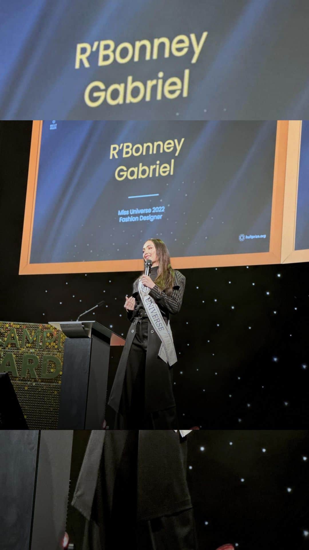 イリス・ミトゥネールのインスタグラム：「Miss Universe 2022 @rbonneynola was a keynote speaker at the @hultprize final event in Paris, France today to inspire the next generation of fashion. 👑  The Hult Prize challenges young people around the world to solve the planet’s most pressing issues about fashion and sustainability. Today’s winner received $1 million to start their ideas. ✨  Watch R’Bonney’s full 15 minute speech on “Hult Prize Foundation” YouTube channel 🎥  #missuniverse #missuniverso #missuniverse2022 #rbonneygabriel #sustainablefashion #hultprize」