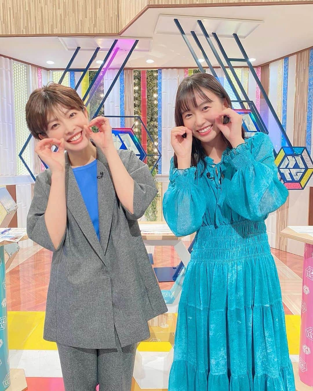 林マオのインスタグラム：「明日のネタバレMTG🐬🦋🫐  志田音々ちゃんと ねねマルポーズ💙  ぴゅあな瞳と、 時々出る天然な雰囲気…  とは裏腹の美ボディにびっくり‼️  さらに明日は 秋分の日にぴったりの おはぎも特集するよ🌝🐇  土曜おひる11時55分から お楽しみに😊💙💙  #おはぎ#秋分の日#読売テレビ#ネタバレMTG」