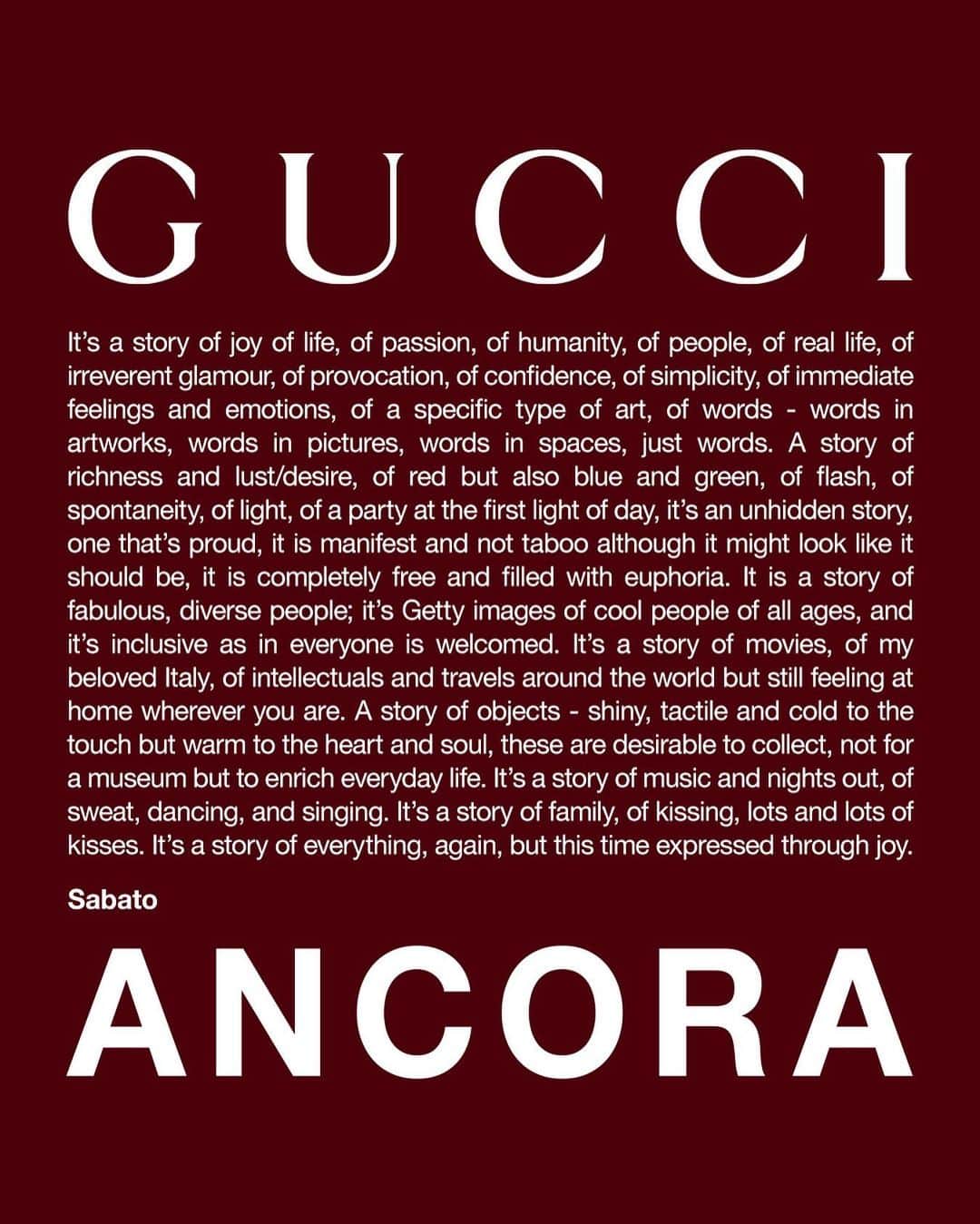 グッチのインスタグラム：「È la storia di tutto, ancora, un tutto che stavolta si manifesta attraverso la gioia.  It’s a story of everything, again, but this time expressed through joy. - Sabato #GucciAncora」