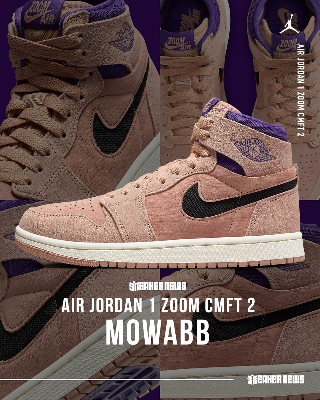 Sneaker Newsのインスタグラム：「Mowabb-style shades appear on the women's Air Jordan 1 Zoom CMFT 2! Needs some orange laces, though...⁠ LINK IN BIO for a closer look!」