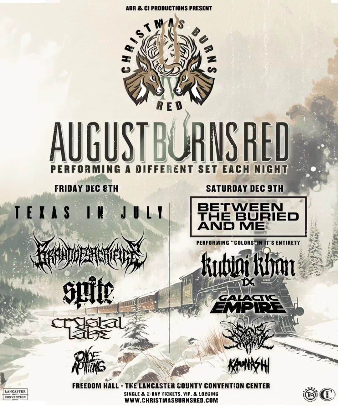 Crystal Lakeのインスタグラム：「Merry Christmas ya filthy animal 🤘🎄 [Ticket link in bio]  @augustburnsred  @texasinjulyband  @brandofsacrificemetal  @spiteofficial  #CrystalLake  @oncenothing」