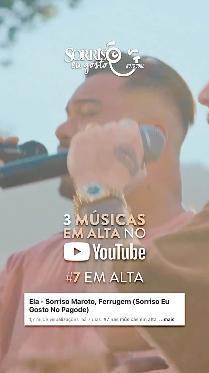 Sorriso Marotoのインスタグラム：「Estamos com 3 clipes EM ALTA NO YOUTUBE.  O Sorriso Eu Gosto No Pagode chegou com tudo, temos muitos motivos pra comemorar! 🙌🏽💥  Já sabe o que fazer, né? Bora curtir o fim de semana, dando muito play lá nos clipes desse pagode que tá lindão! 😎🎶」