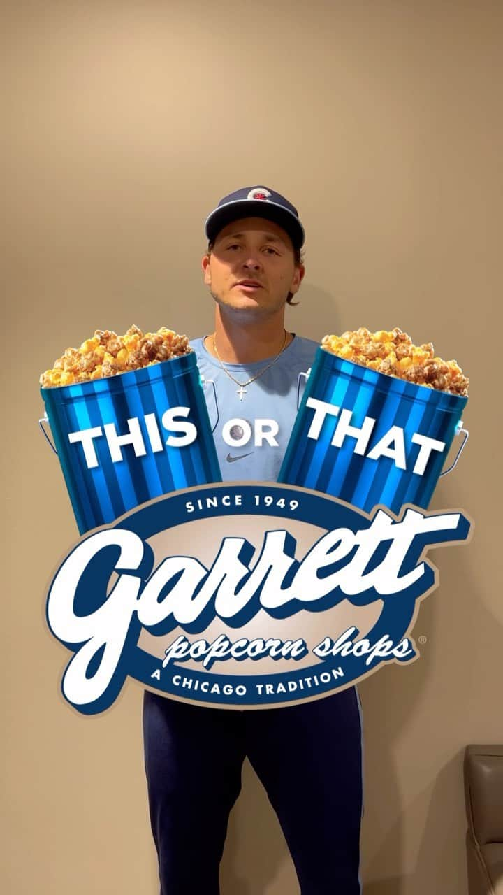 シカゴ・カブスのインスタグラム：「Hayden Wesneski takes on the #GarrettPopcorn This or That challenge!」