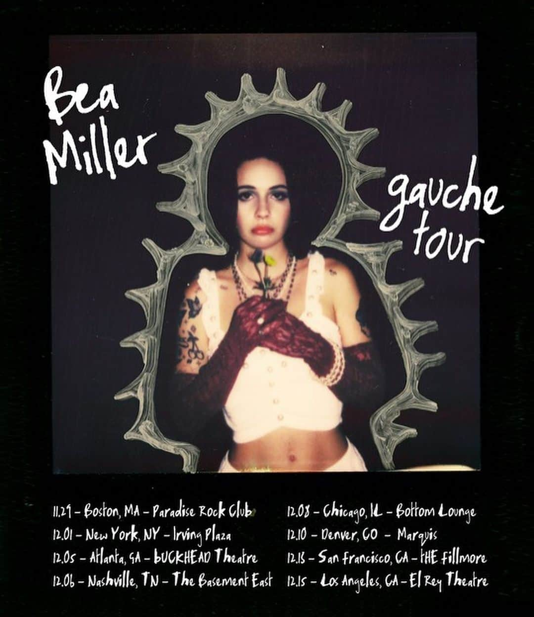 ビー・ミラーのインスタグラム：「A LIL GAUCHE TOUR FOR A LIL GAUCHE GAL, TICKETS ON SALE SEPTEMBER 29TH 🎟 (click the link in bio for early access 🤭) ALSO YOURS BY @suecothechild FT ME IS OUT NOW GO LISTEN I LOVE IT 👩🏻‍❤️‍💋‍👨🏻」