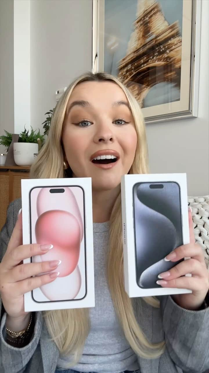 トーリ・ウェブスターのインスタグラム：「Unboxing iPhone 15 Plus, pink 💗📲 Let’s compare the iPhone 15 Plus vs 15 Pro models — so much new and exciting technology @apple 🫢  •  •  •  #iphone #apple #iphone15 #iphone15pro #pinkiphone  #iphone15plus #iosupdate #techunboxing #tech #iphonephotography #iphonetricks #iphonetips」