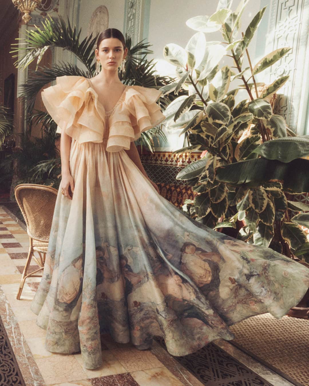 ジマーマンのインスタグラム：「In Detail: Captured in the campaign for Fall 23, the Lyrical Frill Neck Gown. Shop the look and explore the campaign via the link in our bio. #Luminosity #ZimFall23 #zimmermann」