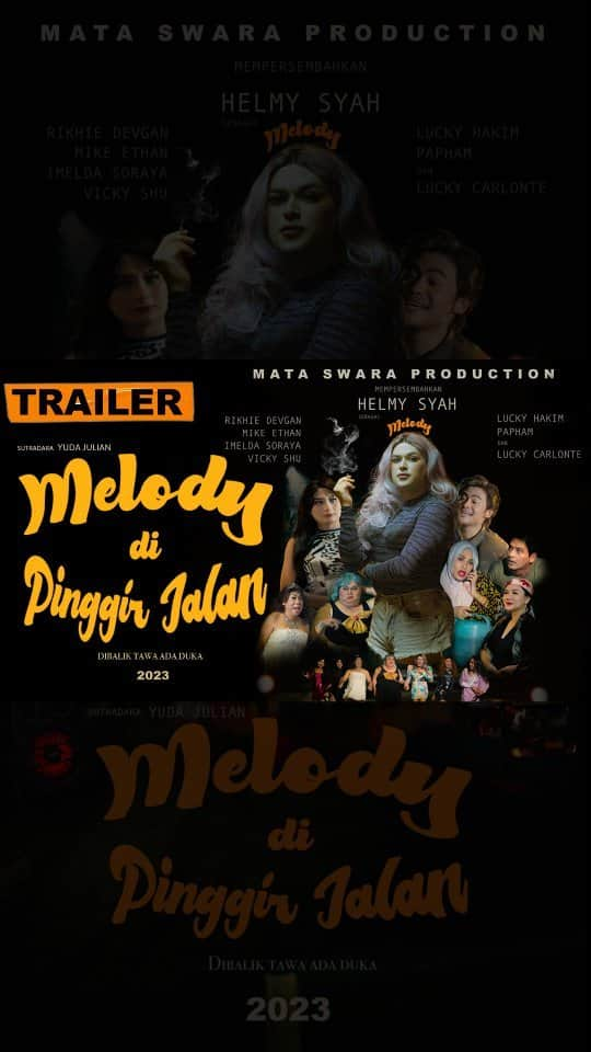 Vicky Shuのインスタグラム：「Short Movie Melody di Pinggir Jalan (Official Trailer) Sutradara : Yuda Julian Produser : Helmy Syah & Yuda Julian Ide Cerita : Helmy Syah   Cast : Helmy Syah, Rikhie Devgan, Mike Ethan, Imelda Soraya, Vicky Shu, Lucky Hakim, Papham, Lucky Carlonte, Laviola Sanchez, Ari, Jena, Fikri Bopak, Yuda Julian, Adon, Fiqih dan Atta  OST 1 : Hancur oleh Yeti Muntari Pencipta lagu : Yuda Julian OST 2 : Jangan Pergi Sayangku... (New Version) (Prod. michaelachel) oleh Helmy Syah Pencipta lagu : Helmy Syah  Melody di Pinggir Jalan Official Trailer © 2023 Mata Swara Production」