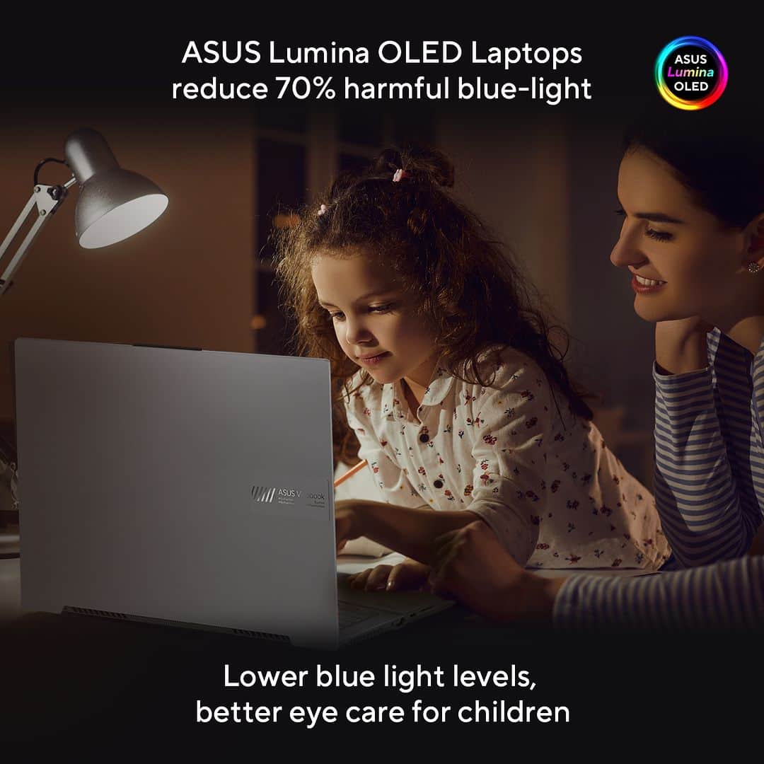 ASUSさんのインスタグラム写真 - (ASUSInstagram)「Protect your eyes from harmful blue light with ASUS Lumina OLED laptops! Certified by TÜV Rheinland and SGS, these laptops emit up to 70% less harmful blue light — a known cause of visual discomfort and disrupted sleep. #ASUSLuminaOLED」9月23日 19時00分 - asus