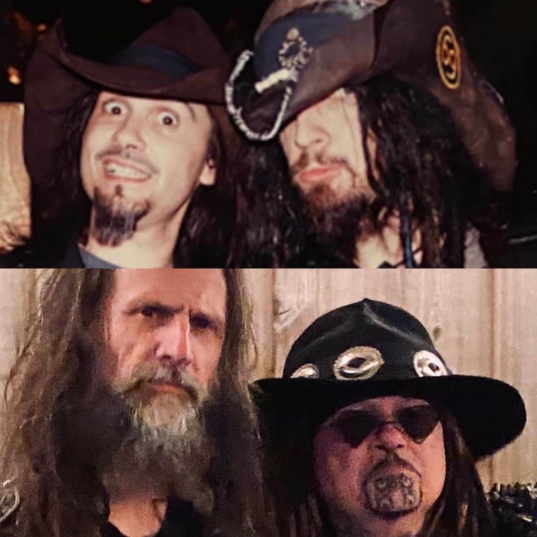 ロブ・ゾンビのインスタグラム：「This nuts. These photos of me and Al Jourgensen were taken exactly 30 years apart! Oddly enough both photos were taken by @sherimoonzombieofficial . Good times. #robzombie #aljourgensen #freaksonparadetour」