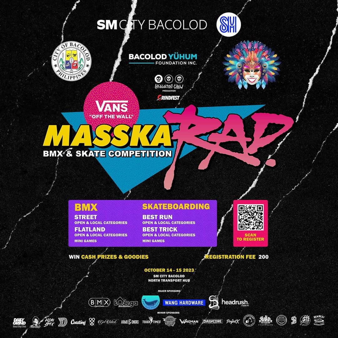 Vans Philippinesさんのインスタグラム写真 - (Vans PhilippinesInstagram)「📢 Join us for the ”VANS MasskaRAD BMX & Skateboarding Competition" in the City of Smiles! Immerse yourself in 2 days of action-packed BMX and Skateboarding as we celebrate the Masskara Festival. We bring you a fun and exciting event with live music performances 🎶.  Get ready to shred, and connect with fellow BMX riders and skateboarders.  See you on October 14 – 15, 2023 at the SM City Bacolod North Transport Hub.  More info can be found here 🏁:  bit.ly/MasskaRAD2023Registration   #VANSMasskaRAD2023 #VansPHxMasskaraFestival #vansphilippines」9月23日 12時54分 - vansphilippines