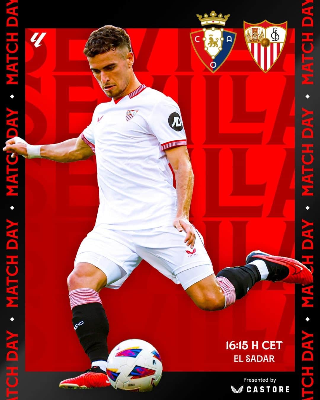 セビージャFCのインスタグラム：「¡Con todo, 𝗘𝗤𝗨𝗜𝗣𝗢! 🙌🏽  ⚽ #OsasunaSevillaFC  #WeareSevilla #NuncaTeRindas」