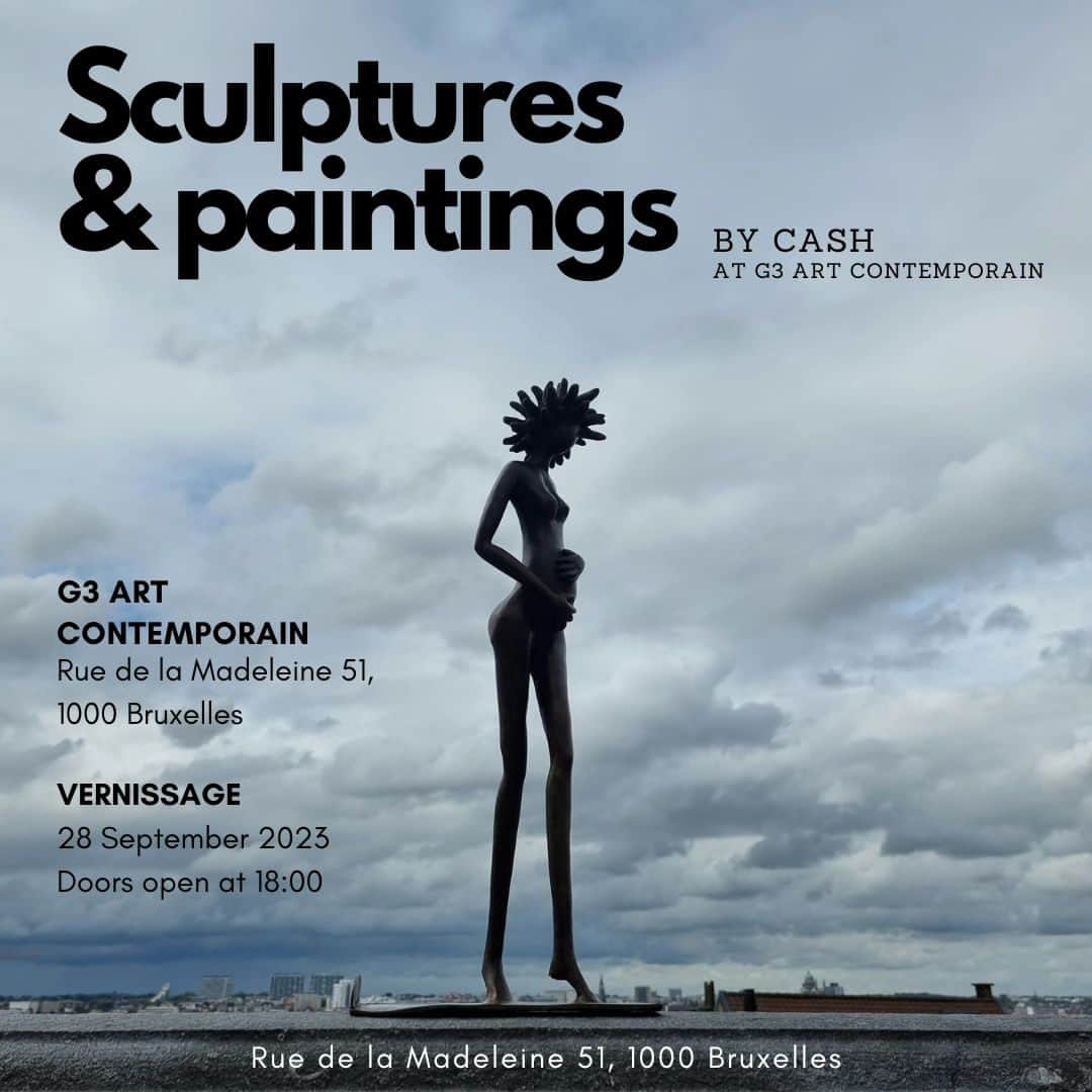 CASH（Carl Anders Sven Hultin）のインスタグラム：「Happy to announce my next exhibition at @g3artcontemporain  I'll be presenting my bronze sculptures and new paintings  G3 ART CONTEMPORAIN: Rue de la Madeleine 51, 1000 Bruxelles  VERNISSAGE: 28 September 2023 Doors open at 18:00  See you there 🎨✌🏽  #exhibition #expo #vernissage #artbycash #colorcomiccash #carlcash #paintings #sculptures #bronze」