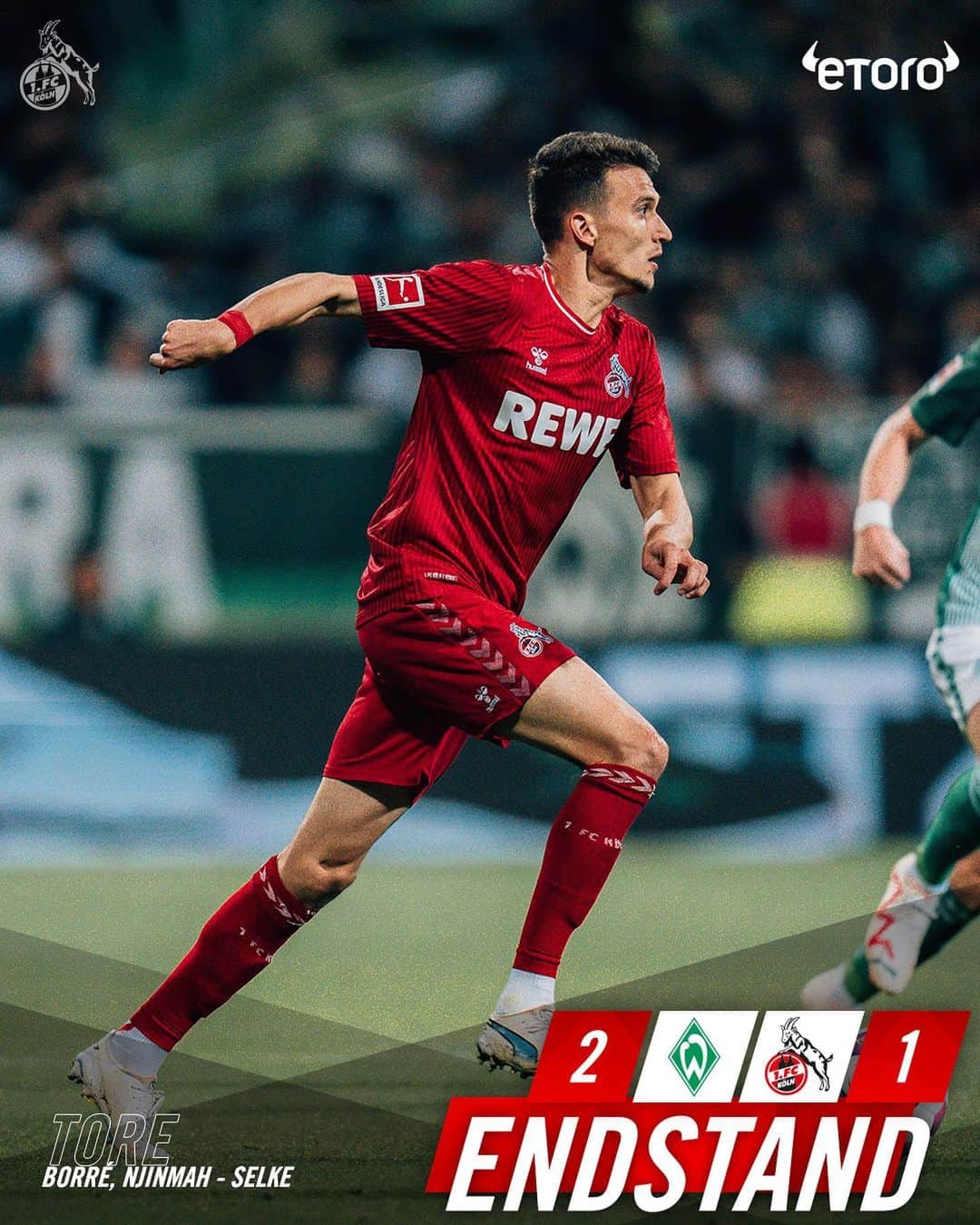のインスタグラム：「Abpfiff. Wir verlieren unser Auswärtsspiel in Bremen mit 1:2. 😔 ___ #effzeh #SVWKOE」