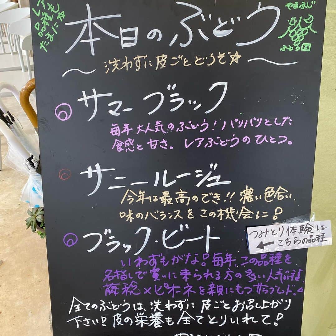 大西蘭さんのインスタグラム写真 - (大西蘭Instagram)「《ぶどう狩り》 やまふじぶどう園でぶどう狩り🍇  先月の話ですが、 今年もぶどう狩りへ😍  この日のぶどう狩りは、ブラックビートという品種🍇  息子も娘もぶどうが大好きなので、大粒のぶどうを見て大喜び😊  ぶどう狩りの後は、やまふじぶどう園のカフェでランチして、ぶどうパフェを食べて、大満足でした☺️  ランチは野菜もいっぱいで彩り良くて、美味しかったし ぶどうパフェは2人でぶどうを取り合いながら食べてました😂  あと、なんといってもやまふじカフェのインテリア、景色、家具、雰囲気が好きです😌  もちろん自分たちで摘み取ったぶどうは甘くてジューシーでとっても美味しく、あっという間になくなりました！  まだぶどう狩りできるそうなので、Instagramでチェックしてから訪れてみてください🙌  @yamafujibudou  @yamafujicafe   いいね、コメント、保存ありがとうございます😌✨  気軽にフォローしてくださいね🌷 @onishiran  ．  #やまふじぶどう園 #ぶどう狩り #やまふじカフェ  #富山ママ #富山ママと繋がりたい #富山観光 #北陸旅行 #北陸観光 #富山子連れ #富山子連れおでかけ #子連れおでかけ #子連れランチ #キッズフレンドリー」9月23日 20時35分 - onishiran