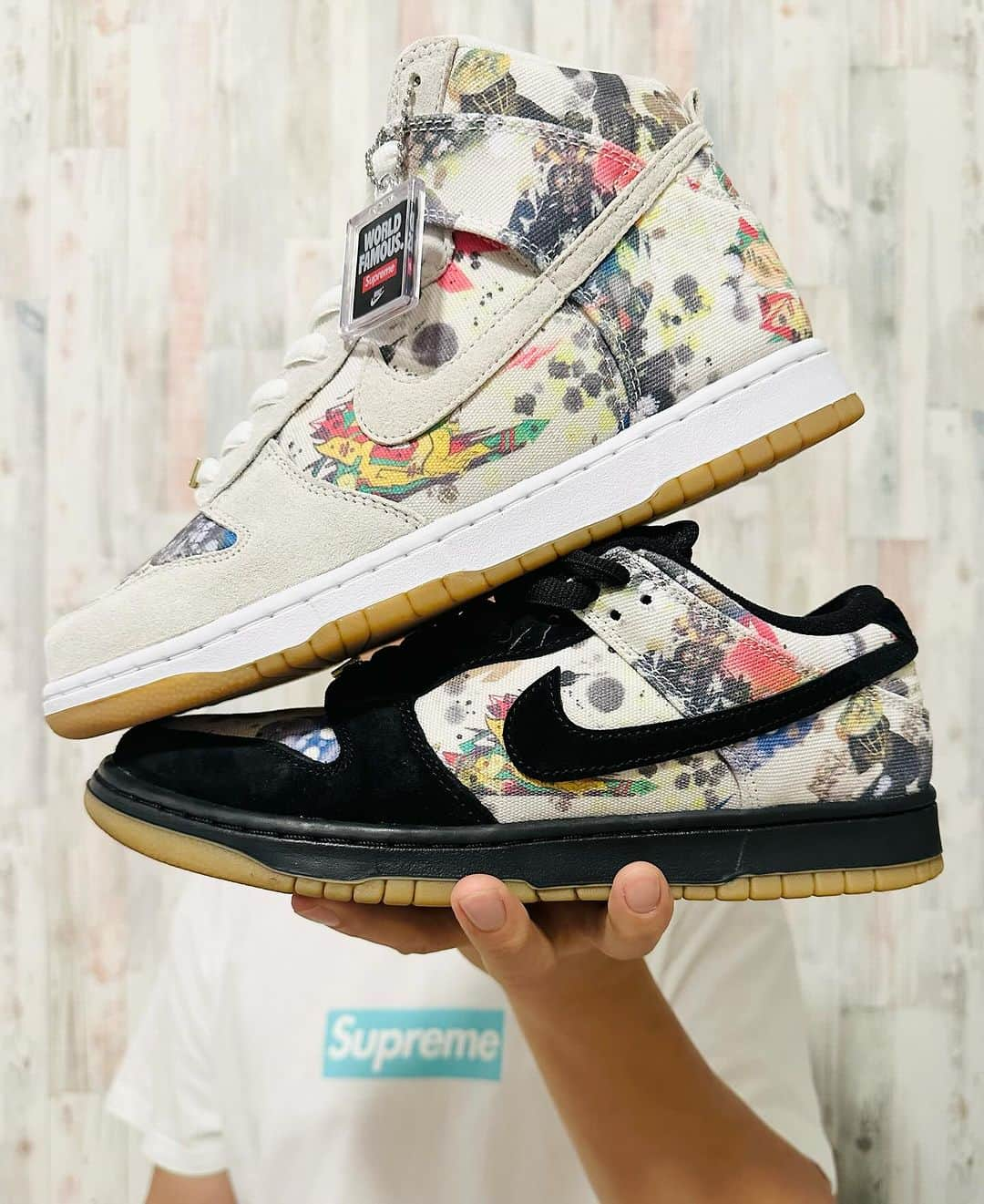 ?Yukihiro Ito?のインスタグラム：「🤍🤎🖤 ・ ・ "Supreme × Nike Dunk SB" "Rammellzee Hi & Low" ・ complete!!!! ・ ・ これは両方揃えることになると 思っておりました🙄 ・ ・ #ここだけの話 (´･Д･)」 ・ そろそろスニーカー置くところ なくなってきたよ(´･Д･)」 ・ ・ ・ ・ #Supreme #supremedunk #supremenyc #Supremenewyork #Supremenike #Nike #nikedunk #dunk #sneakers #snkrskickcheck #sneakerhead」