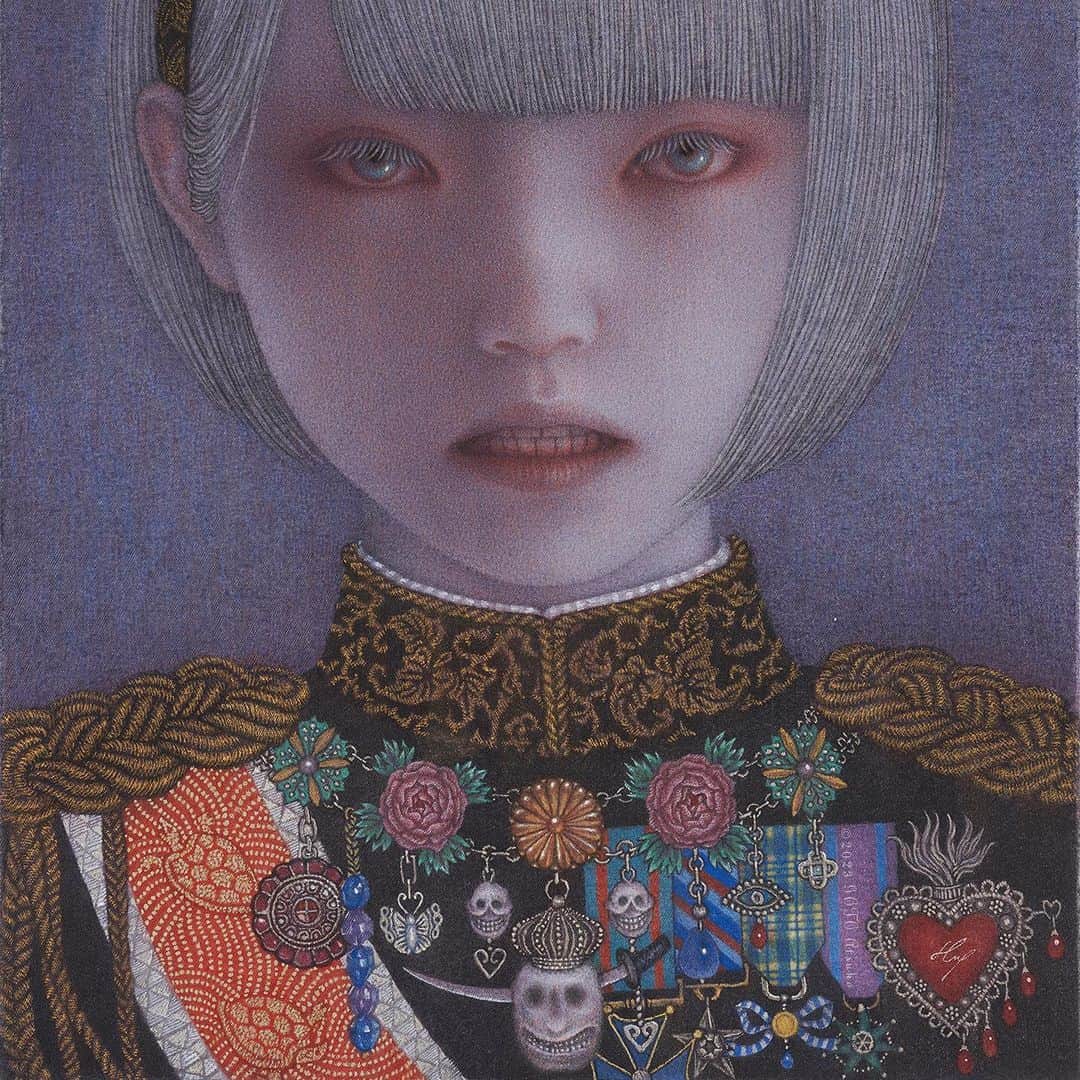 後藤温子のインスタグラム：「"呪われた世界は夢を見ている I" Watercolor on cotton cloth / 2023」
