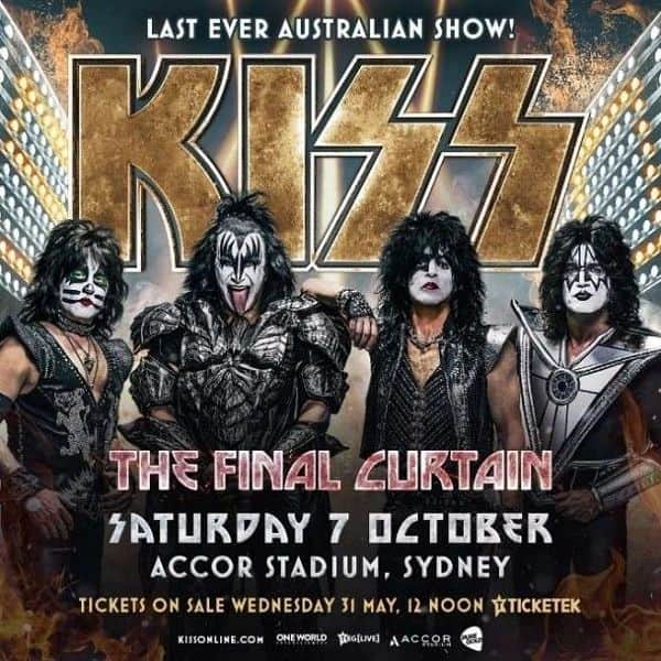 KISSのインスタグラム：「2 WEEKS FROM TONIGHT! We ROCK #Australia for the FINAL time ever! Who's ready? #EndOfTheRoadTour @teg_live   @accorstadium - #Sydney - October 7th!  Tickets on sale now at https://premier.ticketek.com.au/shows/show.aspx?sh=KISS23.」