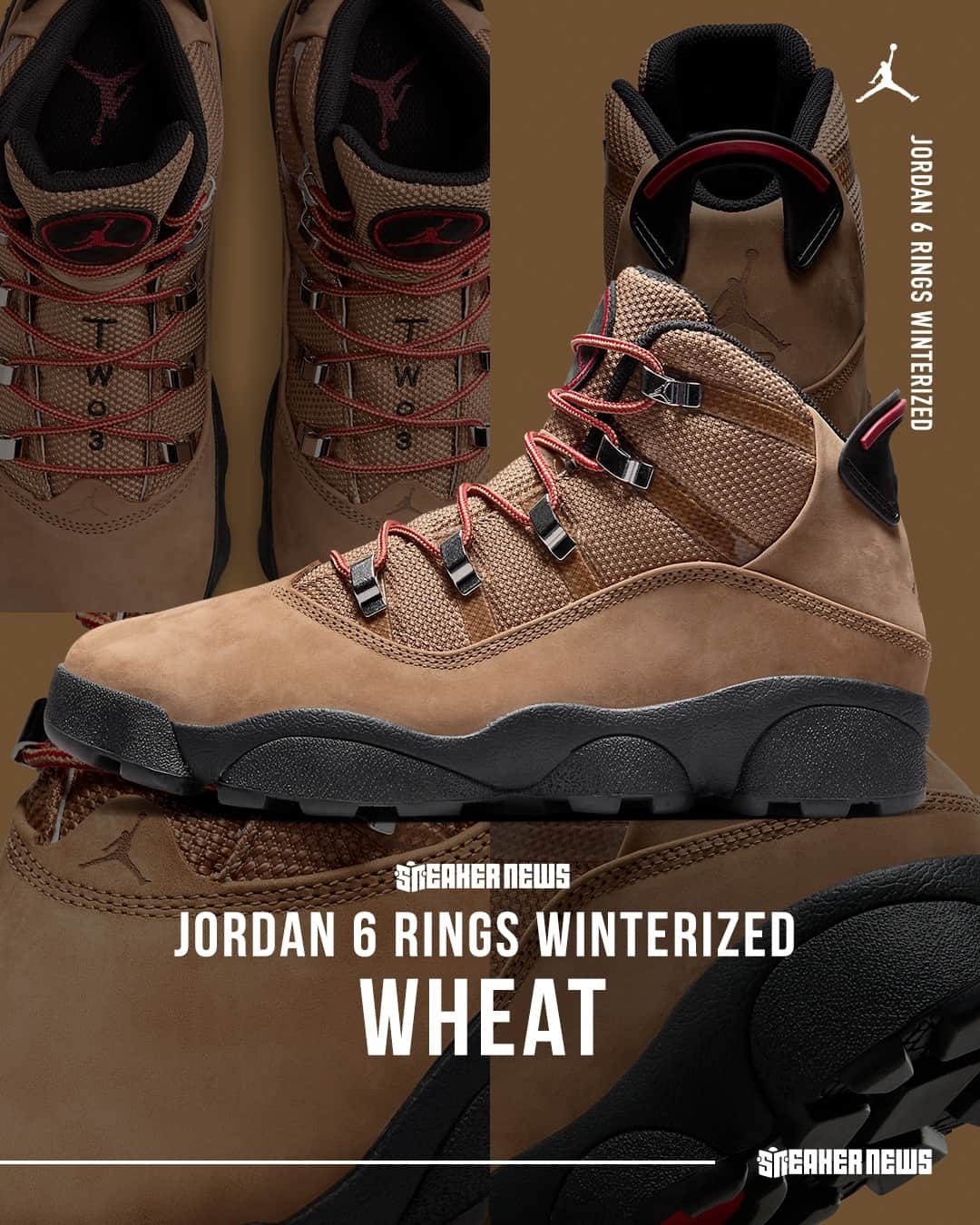 Sneaker Newsのインスタグラム：「Can't start winter without some wheat boots. Do the Jordan 6 Rings Winterized make the cut? Hit the link in our bio to see official images.」