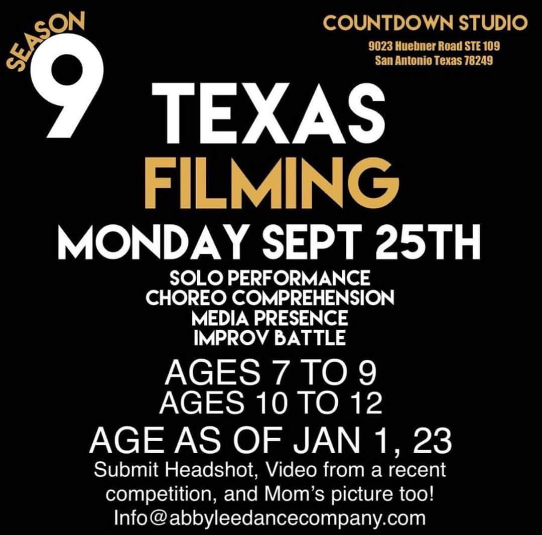 アビー・リー・ミラーさんのインスタグラム写真 - (アビー・リー・ミラーInstagram)「NEXT STOP: San Antonio, TX🌟 👉Monday, 9/25 #Season9 👉Countdown Studio 📍9023 Huebner Rd. STE 119 San Antonio, TX 78249 💌: info@abbyleedancecompany.com  Scouting talent at two events this weekend for filming!」9月24日 1時15分 - therealabbylee