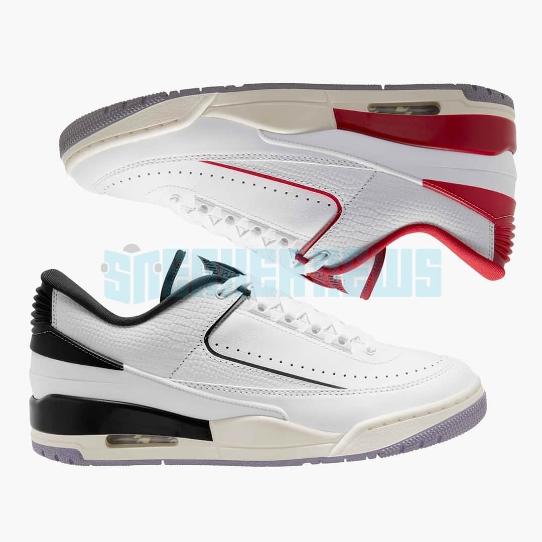 Sneaker Newsのインスタグラム：「FIRST LOOK: Air Jordan 2/3⁠ Releasing in 2023!⁠ White/Varsity Red/Sail/Cement Grey⁠ White/Black/Sail/Cement Grey⁠ LINK IN BIO for full details.」