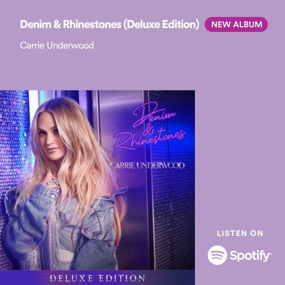キャリー・アンダーウッドのインスタグラム：「The deluxe edition of #DenimAndRhinestones is available on @Spotify! Give it a listen! –TeamCU *link in bio」