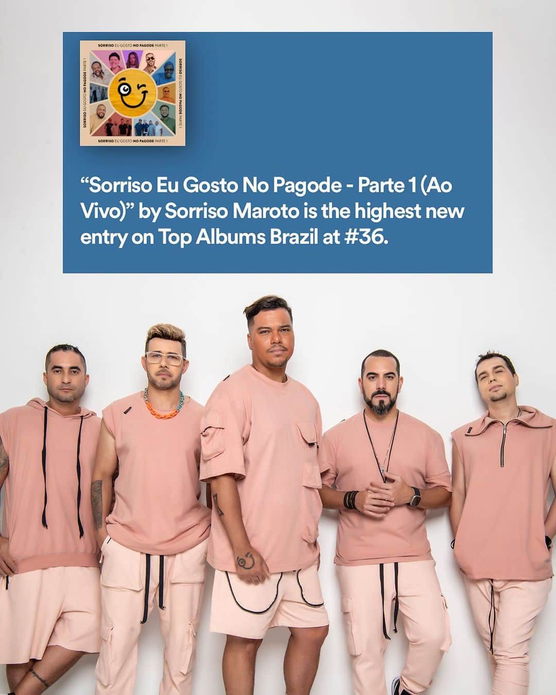 Sorriso Marotoさんのインスタグラム写真 - (Sorriso MarotoInstagram)「Estamos na posição #36 entre os álbuns mais escutados do Brasil da semana no @spotifybrasil, turma!!! 💚  Não tem nada melhor que iniciar as comemorações dos nossos 25 anos com esse lançamento, começamos com o pé direito graças a vocês e aos nossos amigos, que são parte desse projeto. 🙌🏽  Continuem ouvindo, enviando pra geral e curtindo #SorrisoEuGostoNoPagodeParte1, vambora! 🎶🚀」9月24日 8時44分 - sorrisomaroto