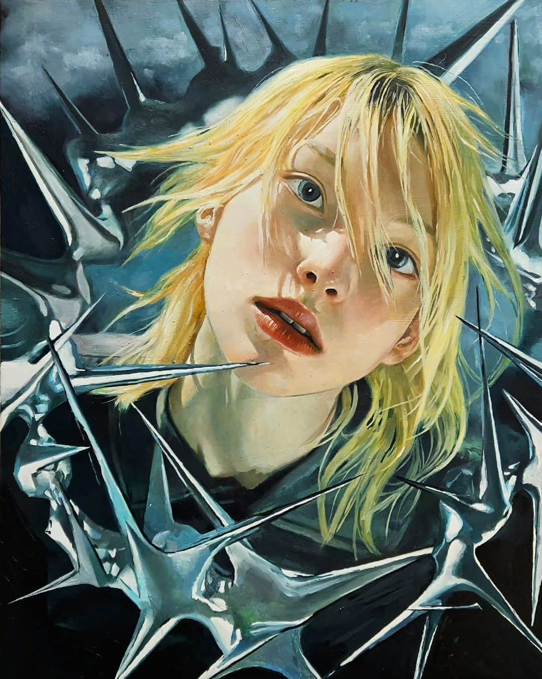 雪下まゆのインスタグラム：「hit different 02 / oil painting / 2023  アートフェアアジアでの展示が終了致しました！  作品の抽選応募フォームはストーリーのリンクか、 以下のURLからお願い致します。 https://docs.google.com/forms/d/e/1FAIpQLSeikBesOCI31UcJCi_F18LsOwuzP-YstRUmEzfCwiCBQvlhWw/viewform」