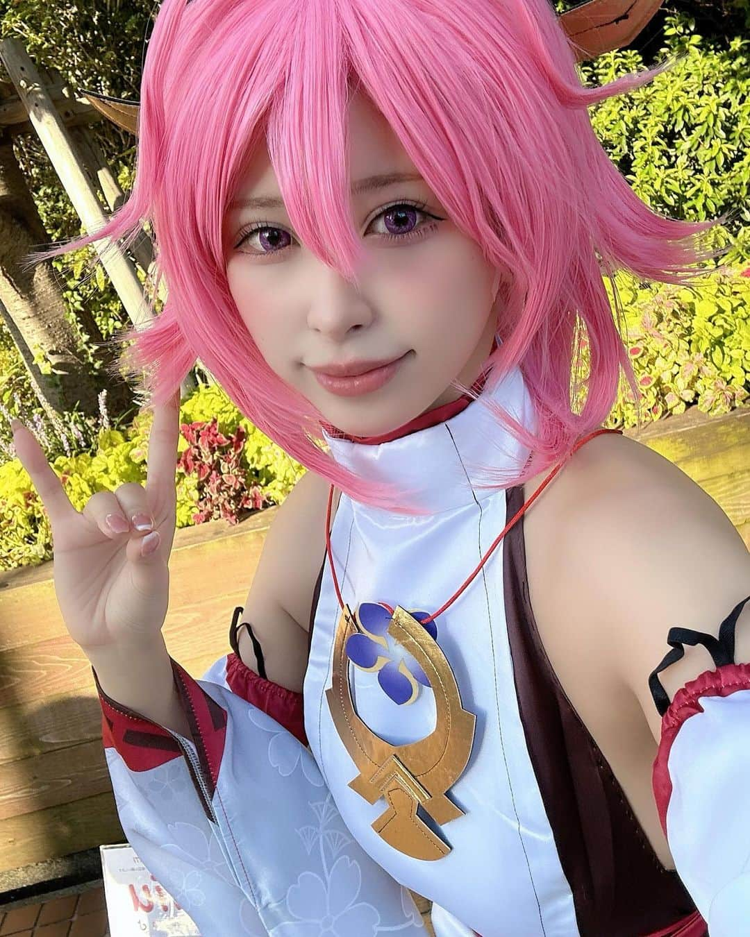 椎葉みくるのインスタグラム：「原神 八重神子コス〜🦊💓  大寝坊して1時間も撮影の時間なかったけど それはそれで楽しかった(笑)  #コスプレ #原神 #八重神子 #アコスタ池袋  #撮影」