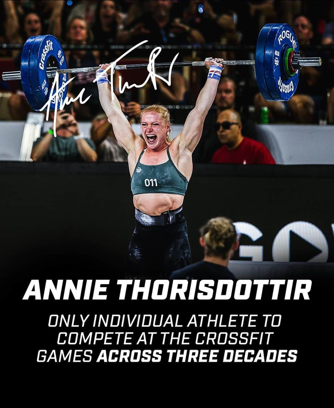 アニー・スラスドーターのインスタグラム：「@anniethorisdottir 🇮🇸 has accomplished a lot in 13 years. And she always does it with a smile.  –Two-time Fittest Woman on Earth. –Has competed at the CrossFit Games across three decades. –Six-time podium finisher. –13-time CrossFit Games athlete. –Mother of one. –Affiliate owner of CrossFit Reykjavik. –13th at the 2023 CrossFit Games.  #CrossFit #CrossFitGames 🎨@lindseyaarellano • @crossfit」