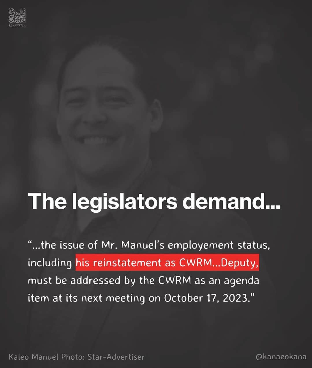 ジェイソン・モモアさんのインスタグラム写真 - (ジェイソン・モモアInstagram)「Legislators are adding their voices to the hundreds of people who testified to the Water Commission on 9/19/23.  Legislators Inouye, Keohokalole, and Holt are demanding "..the issue of Mr. Manuel's employment status, including his reinstatement as CWRM … Deputy, must be addressed by the CWRM as an agenda item at its next meeting on October 17, 2023."  But it would save a lot of time and energy if Chairperson Chang would push aside the attorney general's advisement and instead reinstate Kaleo Manuel immediately.  #lahainstrong #lahaina #maui #mauistrong」9月25日 0時10分 - prideofgypsies