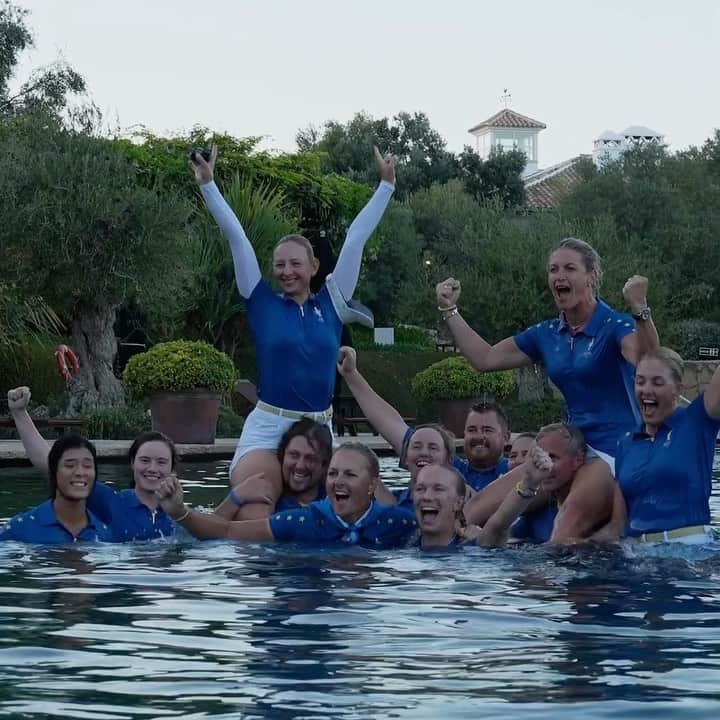 スーザン・ペターセンのインスタグラム：「Kicking off celebrations with a pool party 😅🏆🇪🇺  #TeamEurope | #SolheimCup」