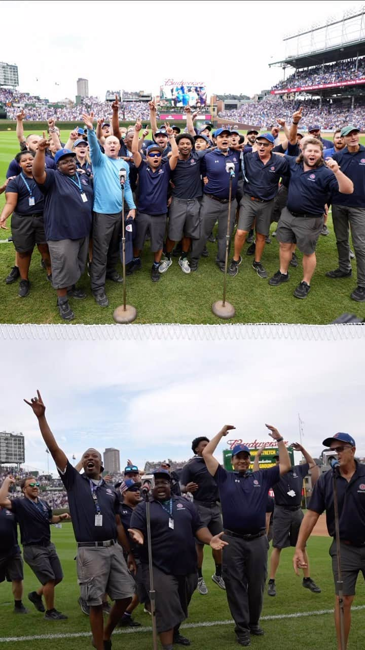 シカゴ・カブスのインスタグラム：「A Wrigley Field tradition lives on as the grounds crew conducts today’s stretch!  Let’s give them a round of applause for their hard work. 👏」