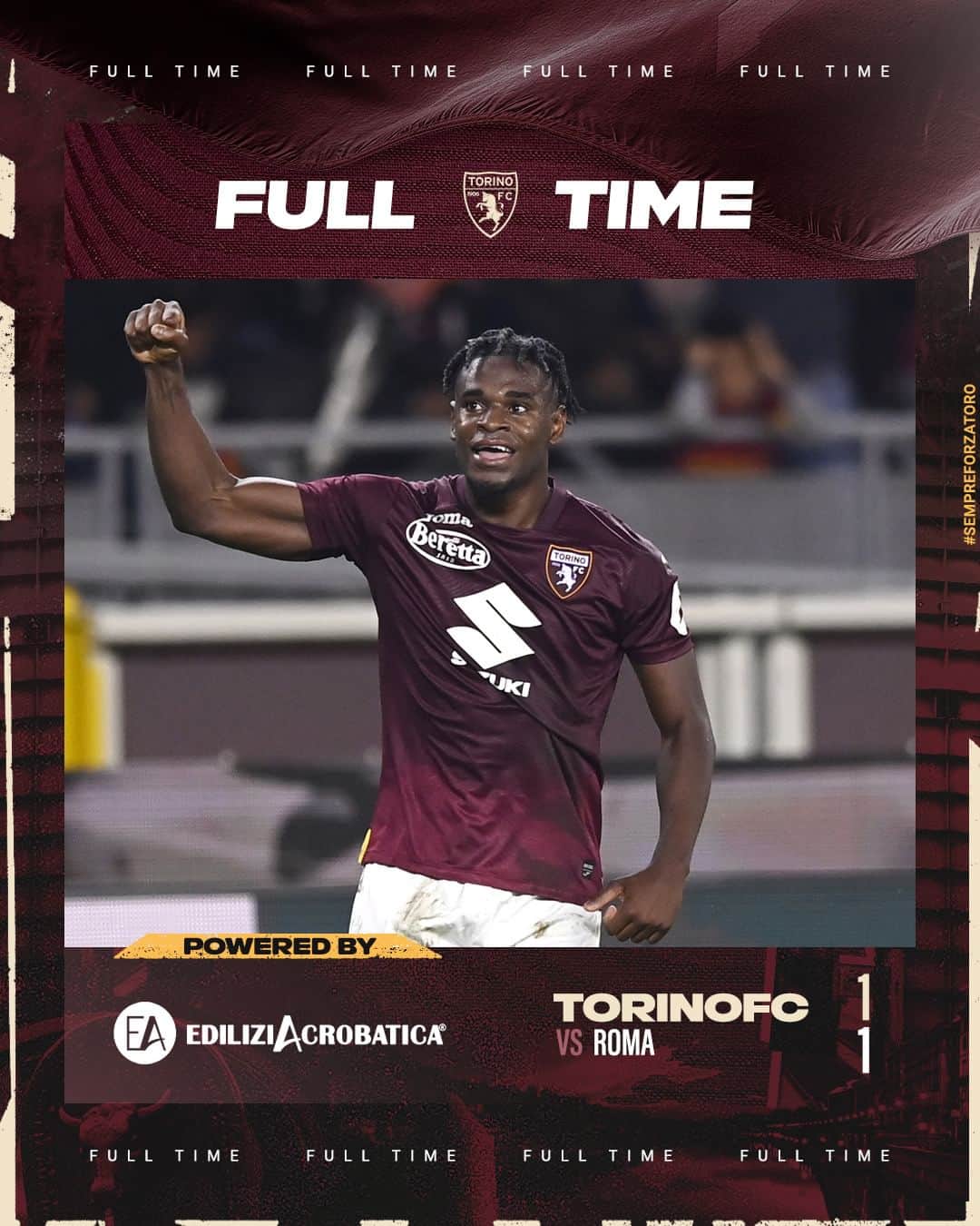 トリノFCのインスタグラム：「Zapata pareggia i conti nel finale 🤩  #SFT | #TorinoRoma」