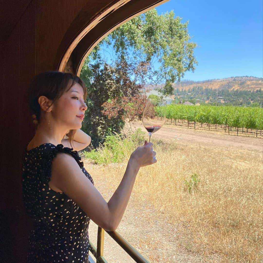 上本昌代のインスタグラム：「念願のワイントレイン🚃一枚目と二枚目の差が…😂  #napavalley #napavalleywinetrain #ナパヴァレー #california #winelover #train #旅すたぐらむ #思い出 #travelgram #タビジョ」