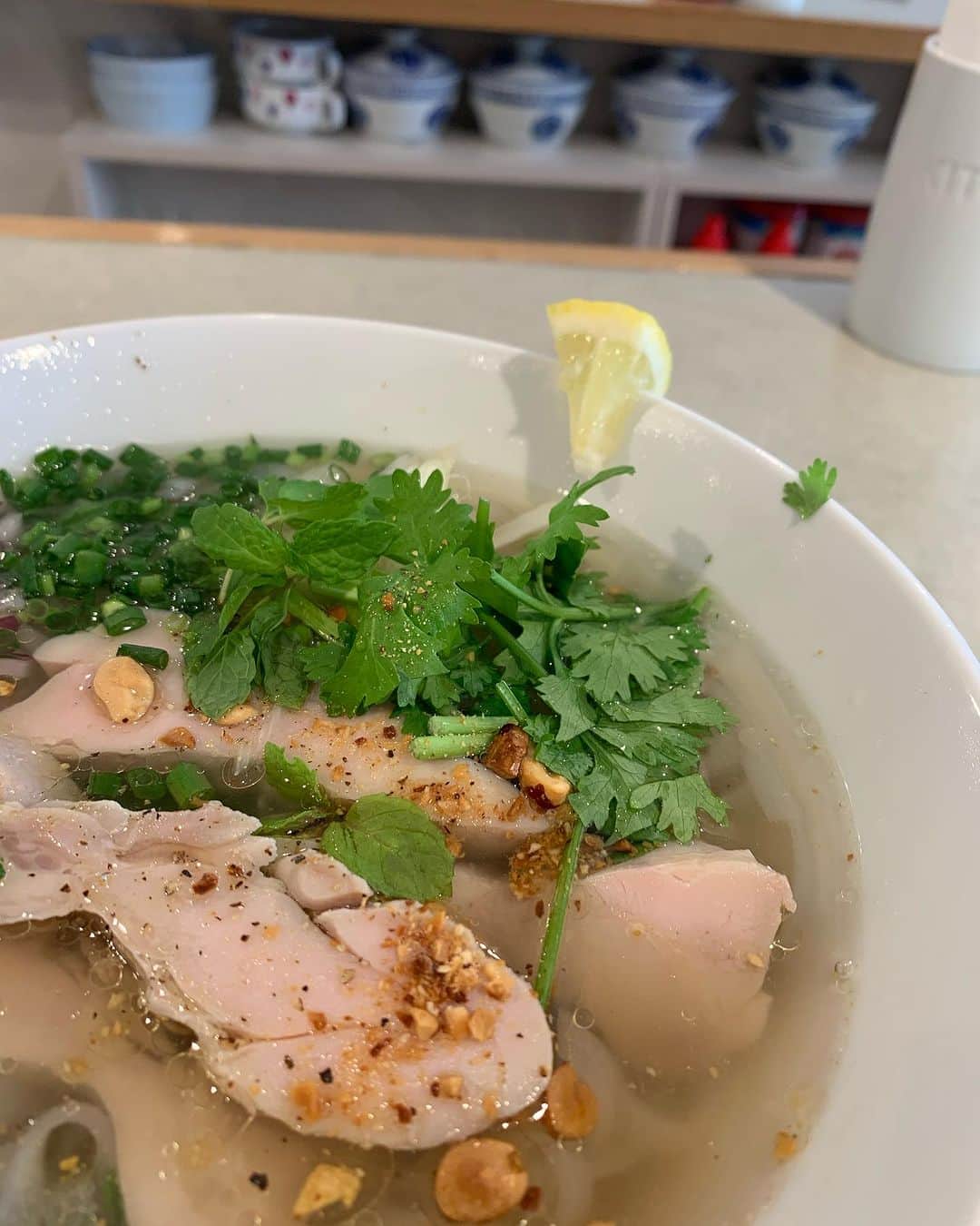 河口恭吾のインスタグラム：「米の麺、フォー。 鯛と鶏のダシ。  昔、中国行った際に乗り換えで４時間だかベトナム空港にいたような記憶があります。  『青いパパイヤの香り』というベトナムの映画が好きです。  主演の女優さんが良いんですよね。  行くか、ベトナム  #ベトナムフォー　#青いパパイヤの香り」