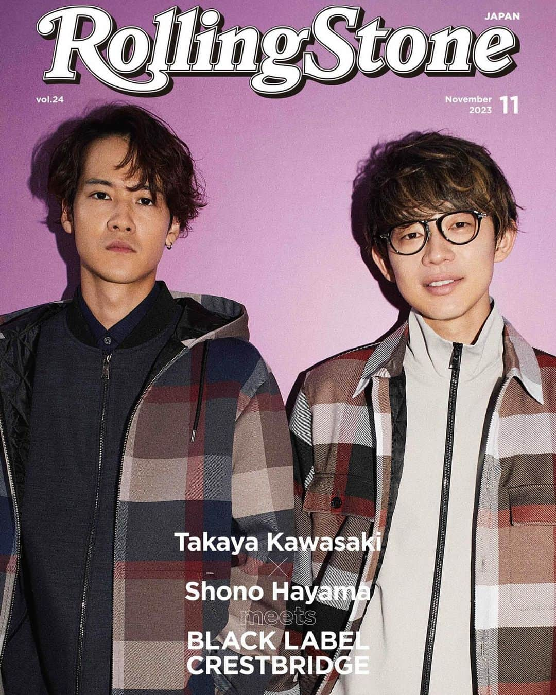 葉山奨之のインスタグラム：「“Rolling Stone Japan vol.24 ”  Released today！！！  From 「BLACK LABEL CRESTBRIDGE」 生地最高〜♪  鷹也と撮りました📷 Hair&make @megumi.ochi1031 Styling @blacklabelcb @akr__maruyama  Camera @federico_radaelli」