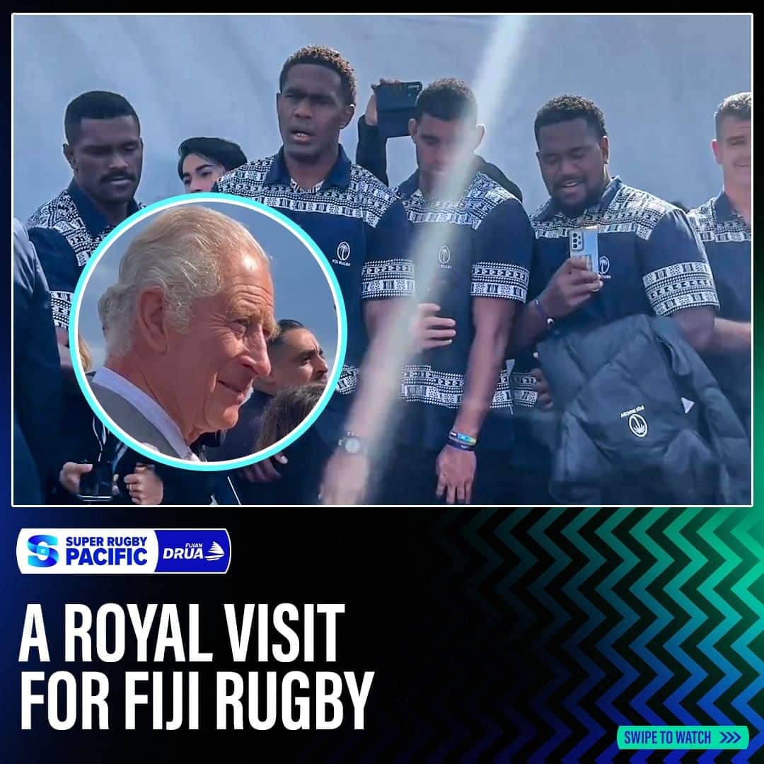 のインスタグラム：「Bula, His Majesty King Charles III 👋  The @fijian_drua_official contingent of Fiji Rugby had the opportunity to meet His Majesty and gave him the warm welcome Fijians know best.  🎥 @fijirugbyunion」