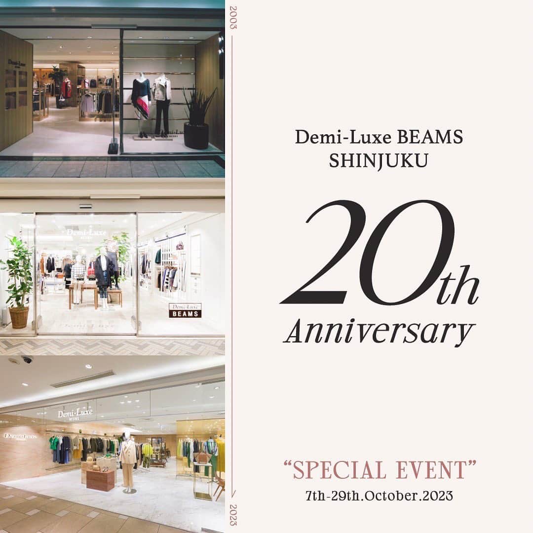 デミルクス ビームス 新宿のインスタグラム：「. 〈Demi-Luxe BEAMS〉で初となる単独店舗として、JR新宿駅に隣接する『ルミネ新宿 ルミネ1』2階にオープンした「デミルクス ビームス 新宿」は今年で20周年を迎えます。 20年の感謝を込めて、日頃ご愛顧いただいているみなさまに向けてスペシャルイベントを開催いたします。  加えて、10月7日（土）より、¥20,000（税込）以上お買い上げいただいた方に先着でプレス目黒が監修した“リュクスホワイト”のオリジナルネイルをプレゼント。  この特別な機会に是非、「デミルクス ビームス 新宿」にお越しください。  #demiluxebeams #demiluxebeams_shinjuku  #デミルクスビームス新宿 #BEAMS #ビームス」