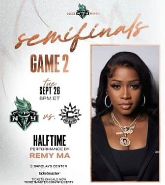 レミー・マーのインスタグラム：「Tomorrow night @BarclaysCenter is Game 2 of the playoffs!  I’ll be in the building 🔥 Let’s Go @NyLiberty !!! #RemyMa #Reminisce @troypress」