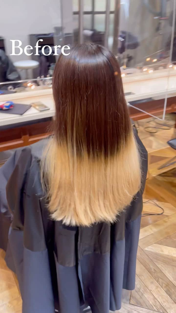 Takemi Yoshiokaのインスタグラム：「【バレイヤージュ】 パッツンブリーチ歴史からの白髪ありからの…💪  派手すぎず上品な仕上がりで 大人めに  ◆海外っぽい雰囲気を出したい ◆根本が伸びても分かりずらいように ◆白髪ぼかしのために ◆ブリーチはしたいけど派手になり過ぎたくない方 ◆ハイトーンにしたいけど全部金髪になりたくない方  そんな方におすすめです☻  @takemi12mg  BEBE 表参道 東京都港区南青山4-26-16miroom南青山B1F  💡バレイヤージュやブリーチをする際は 髪質改善トリートメント【ストレートではありません】 をしながらをお勧めします。  💡白髪染めしながらのバレイヤージュ是非お待ちしています。  💡ご予約はプロフィールに記載の ULRからネット予約でお願い致します。  ◆メニュー  バレイヤージュカラーのみ ¥25000  バレイヤージュ×髪質改善トリートメント ¥35000  他メニューも公式HPに記載しております。  ◆ケアブリーチはもちろん！ ブリーチ自体も根本や毛先、 ブリーチ歴、髪の状態により配合やパワーを変えてやります。 特別処方で髪質改トリートメントをするので、 髪の強度やブリーチによるゴワつき広がりを抑えています。 最小限のダメージで済み、 来店時よりも髪質が良くなります。  💐ブリーチは積み重ねで作り込んでいくものです。 今までのカラー履歴や状態もありますが、 2.3回来店頂きベースを作らないといけませんので、 一緒に髪の毛を育てていきましょう！  追伸 公式ブログの方で、 バレイヤージュとハイライトグラデーションの違い。 &白髪でもバレイヤージュという 記事書いています。 🔥プロフィールのストーリーハイライトに ブログのリンクあります。 白髪バレイヤージュの方は是非ご一読下さい！  #ケアブリーチ 使用 #バレイヤージュ #コントラストハイライト #海外カラー #バレイヤージュカラー #青山美容室 #港区ママ #外国人風カラー #balayage #表参道美容室  #白髪染めに見えない白髪染め #白髪ぼかしハイライト」