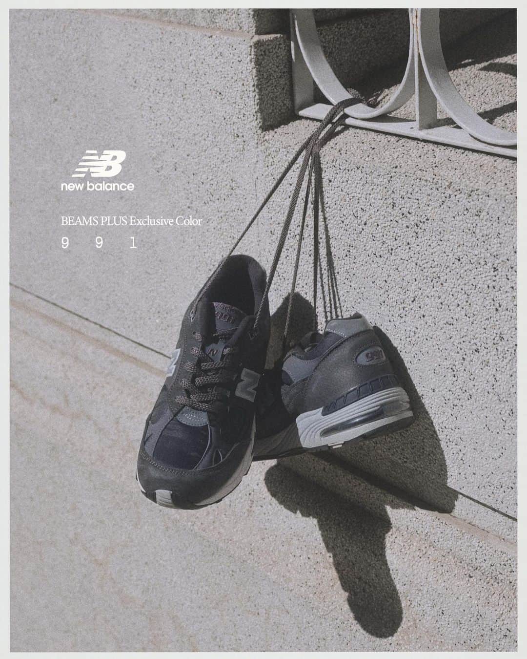 のインスタグラム：「… New Balance “Made in UK 991 BEAMS PLUS Exclusive Color” 9.29（Fri.）Release . 今回で2度目となる〈New Balance〉との『Made in UK 991』エクスクルーシブカラーをリリースします。 今シーズンは、ブランドの定番モデル『Made in UK 991』の歴史を彷彿とさせるGrayカラーを〈BEAMS PLUS〉エクスクルーシブカラーとして採用。 上品なカラーリングの一足は、9月29日（金）より⽇本国内では、ビームス公式オンラインショップとニューバランスオフィシャルストア、ニューバランス公式オンラインストアにて発売します。  ぜひこの機会をお見逃しなく！ . Art direction/Design_ @jinhase__  Photography_ @masayatanaka1212 Styling_ @yujililynakata Hair_ @asahi_sano . @newbalance @newbalancelifestyle @beams_plus @beams_plus_harajuku @beams_plus_yurakucho #newbalance #beamsplus #beams」