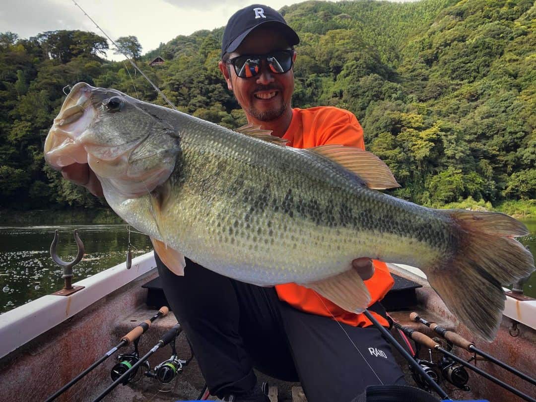 のインスタグラム：「ちょっと🤏時間があったので…ぶらり途中下車で津久井湖へ！ 先月のBasserロケで初めて訪れて、ブッツケでやった釣行で凄く楽しい釣りが出来たのと、プロトが炸裂したのがたまたま…だったのかも検証したくて前回のロケでもお世話になった津久井観光さんから出船(遅い到着で遅いスタートでしたが💦なんせ…ぶらり途中下車なものでw) 前回の釣行から1ヶ月ほど経っているので水温も23℃と前回から比べると4℃以上下がって水中は夏の終わりを告げていました！ 当然ながら釣れるスポットを新しく開拓💦今日は岬の裏のインサイドフラット！がキーだったっぽく…頭は54センチの計りがなく推定ですが、それでも楽勝で2500gオーバーと断言できるハイポテバスを皮切りに数も20匹以上と文句無しで楽しんで終了😅 前回同様にプロトは凄く釣れたし、釣れる理由もハッキリしてますが…正直…釣れ過ぎてテストとしては良い意味でよく分からない感じでしたw  改めて関東フィールドが楽し過ぎて…依存しそうで怖い😱昔は西日本フィールドが羨ましがられてましたが…今は逆で西の自分からしたら関東が羨ましくて羨ましくてたまりません😭」
