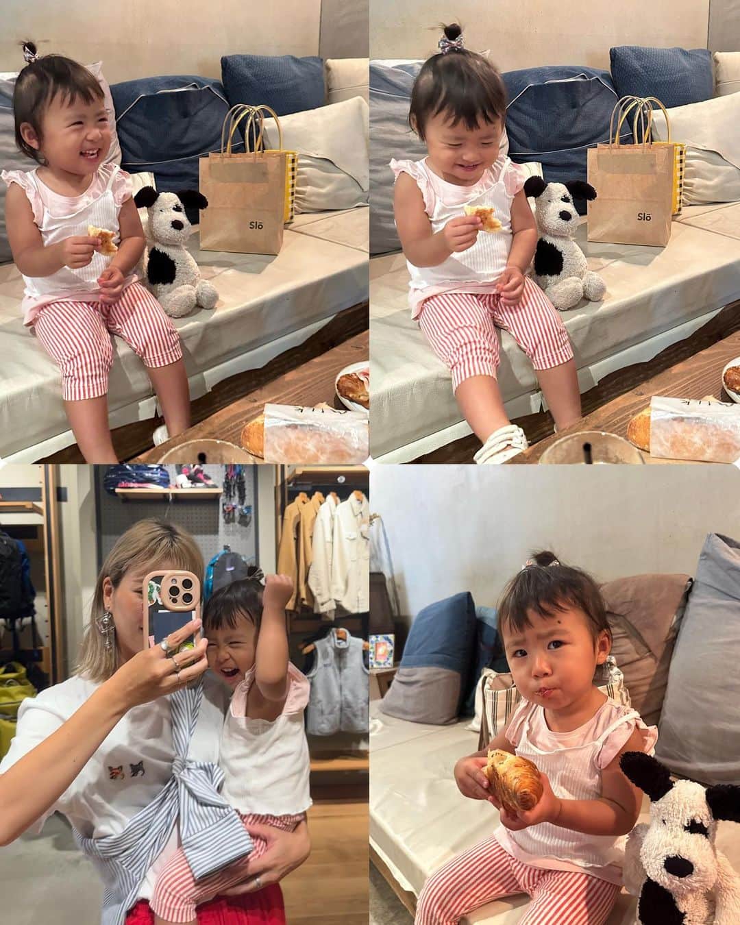 AYAさんのインスタグラム写真 - (AYAInstagram)「_ 誰も教えてないのにめっちゃ ✌🏽の仕方がギャルな1歳児  この日は🍞いっぱい買って朝活 ハードパン🥖も自分で噛みちぎって 食べられるようになったなぁ🤭 でもやっぱり一番大好きなのは クロワッサン🥐です  音楽が聞こえるといつもノリノリな Movieはストーリーで めっちゃ好評やったので投稿にも❤️‍🔥 食べてる時やから立ったりしいひんけど 家の中とか動いて良い場所やったら 踊ったりするお調子者です💃  保育園の体操もすぐ覚えて 全部やるから感心する 子どもの力ってほんますごいな〜  #詩珠diary」9月25日 21時27分 - a.y.hana_12o6