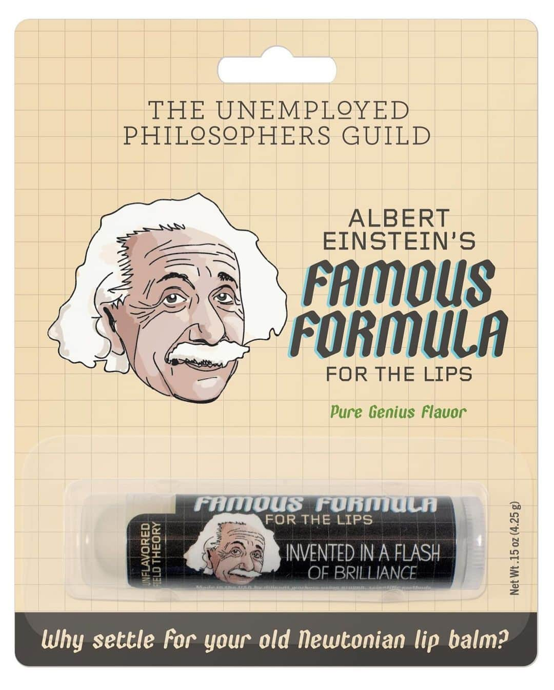 アルベルト・アインシュタインのインスタグラム：「Why settle for your old Newtonian lip balm? This and other fun Einstein gifts can be yours here: https://philosophersguild.com/collections/albert-einstein-gifts」